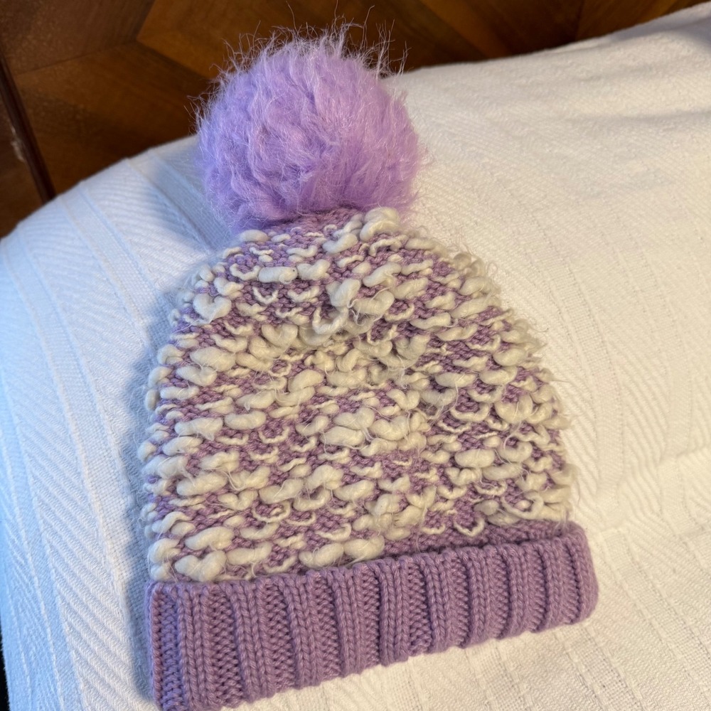 Wool Free People Big Sky Purple & White
Chunky Knit Pom Beanie Hat Cap Fleece